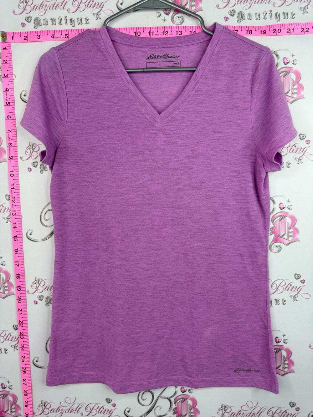 Eddie Bauer Women's Heathered Lavender V-Neck Short Sleeve Tee